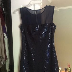 Navy Sequin and Mesh Cocktail Dress